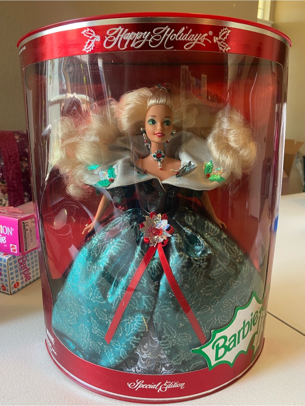 Vintage 1995 Happy Holidays Barbie Doll in Emerald Green Gown